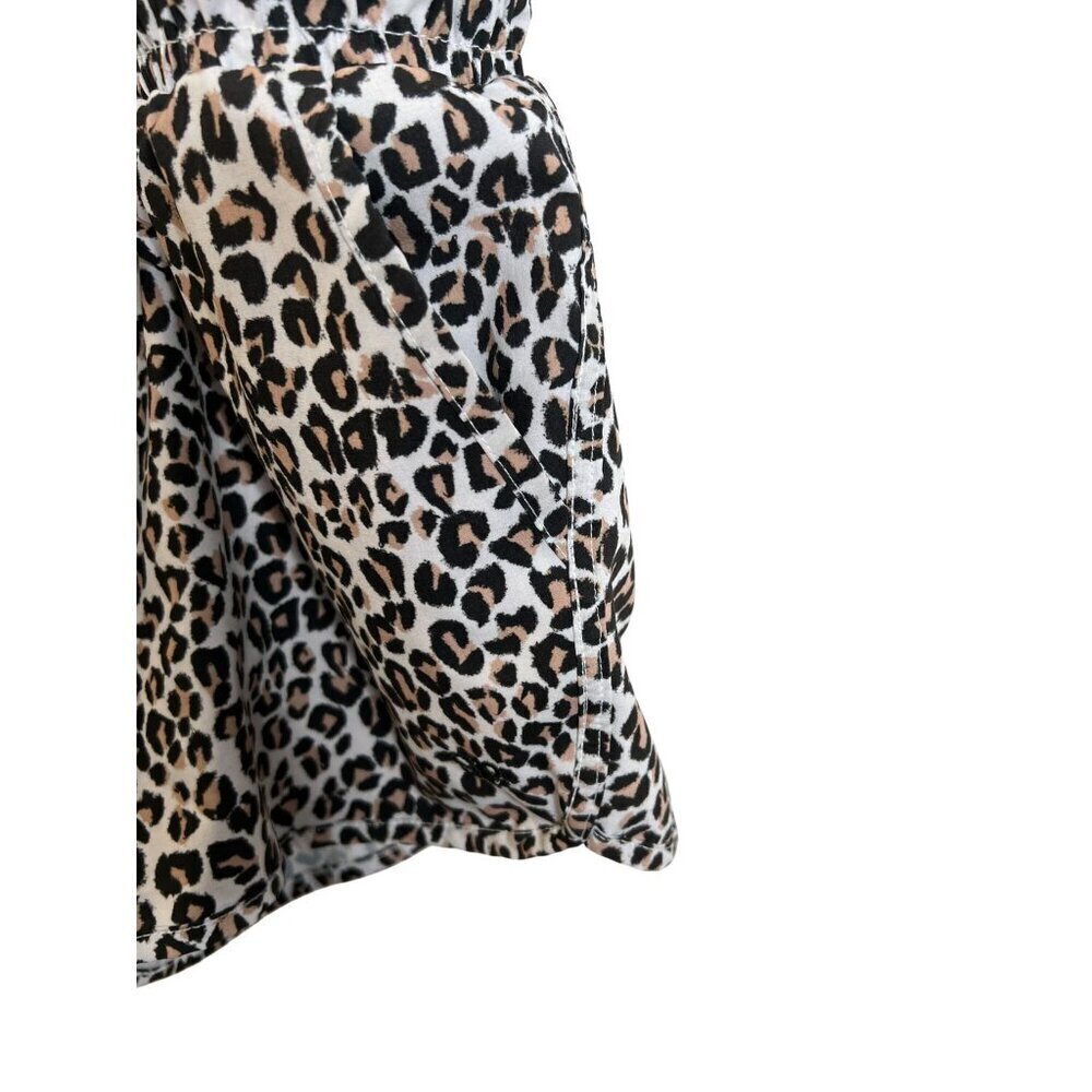 Albion Fit Leopard Print Romper Size Small Drawstring Waist Ruffle Sleeve Pocket - Picture 2 of 5